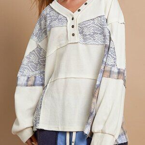 POL MIXED MEDIA PRINT RIB THERMAL TUNIC S M L